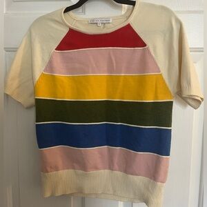 English Factory Short Sleeved Knit Sweater Top 🌈 Rainbow Stripe 🌈 size Medium
